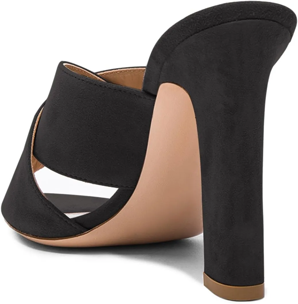 FSJ Women Chic Open Toe Platform Chunky High Heel Mules Sandals Crossover Strap Slide Shoes Size 4-15 US