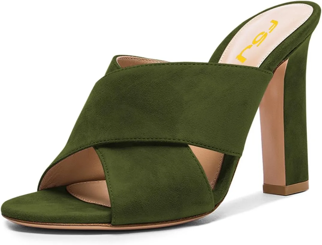 FSJ Women Chic Open Toe Platform Chunky High Heel Mules Sandals Crossover Strap Slide Shoes Size 4-15 US