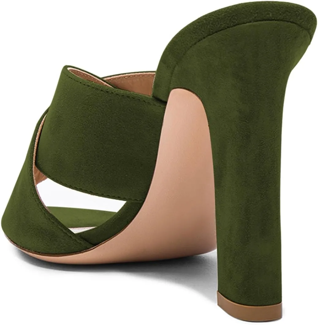 FSJ Women Chic Open Toe Platform Chunky High Heel Mules Sandals Crossover Strap Slide Shoes Size 4-15 US