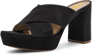 FSJ Women Chic Open Toe Platform Chunky High Heel Mules Sandals Crossover Strap Slide Shoes Size 4-15 US