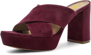 FSJ Women Chic Open Toe Platform Chunky High Heel Mules Sandals Crossover Strap Slide Shoes Size 4-15 US