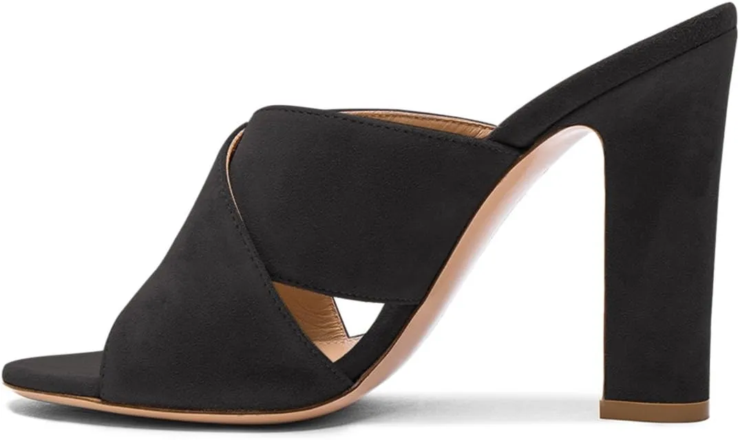 FSJ Women Chic Open Toe Platform Chunky High Heel Mules Sandals Crossover Strap Slide Shoes Size 4-15 US