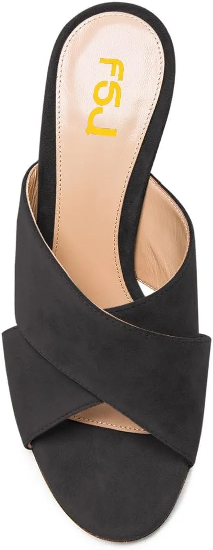 FSJ Women Chic Open Toe Platform Chunky High Heel Mules Sandals Crossover Strap Slide Shoes Size 4-15 US