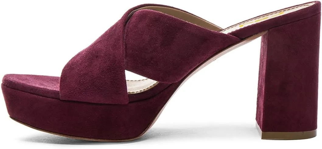 FSJ Women Chic Open Toe Platform Chunky High Heel Mules Sandals Crossover Strap Slide Shoes Size 4-15 US