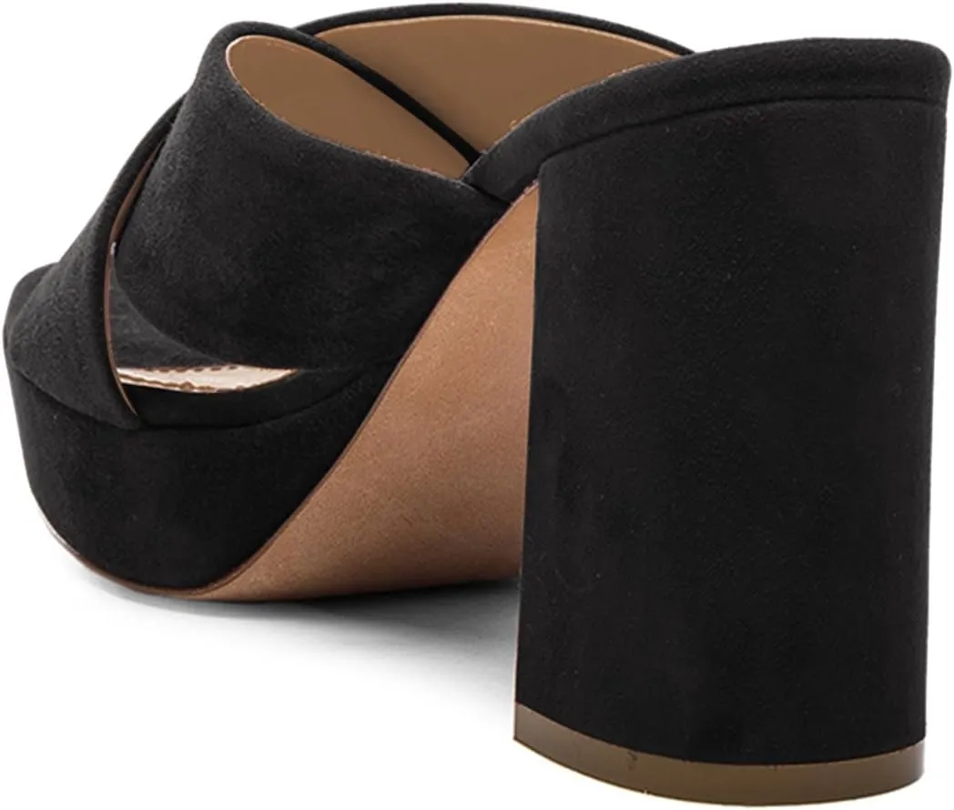 FSJ Women Chic Open Toe Platform Chunky High Heel Mules Sandals Crossover Strap Slide Shoes Size 4-15 US