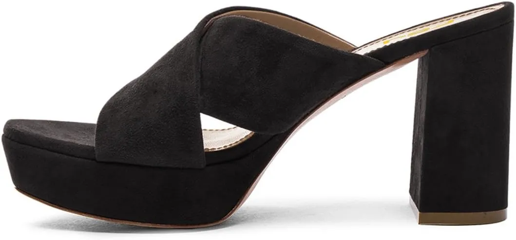 FSJ Women Chic Open Toe Platform Chunky High Heel Mules Sandals Crossover Strap Slide Shoes Size 4-15 US