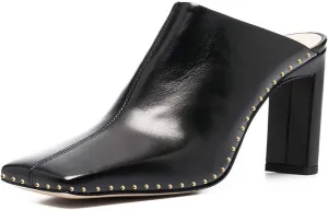 FSJ Women Closed Squared Toe Mules Slip On Chunky Mid High Heels Backless Sandals Summer Casual Nightclub Shoes Size 4-15 US