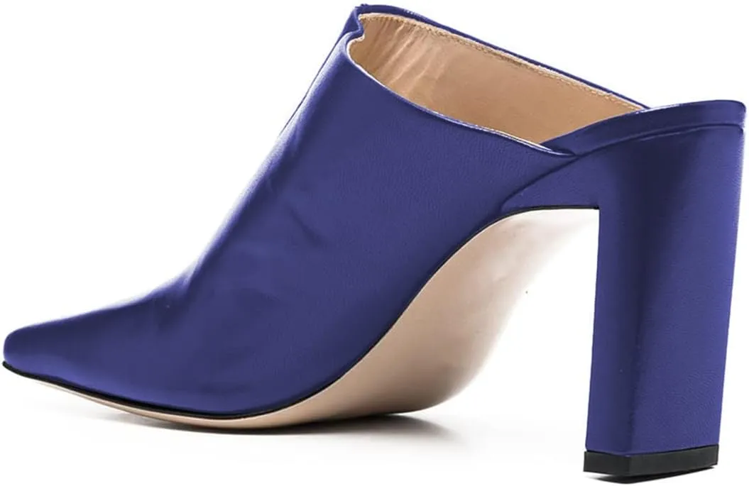 FSJ Women Closed Squared Toe Mules Slip On Chunky Mid High Heels Backless Sandals Summer Casual Nightclub Shoes Size 4-15 US
