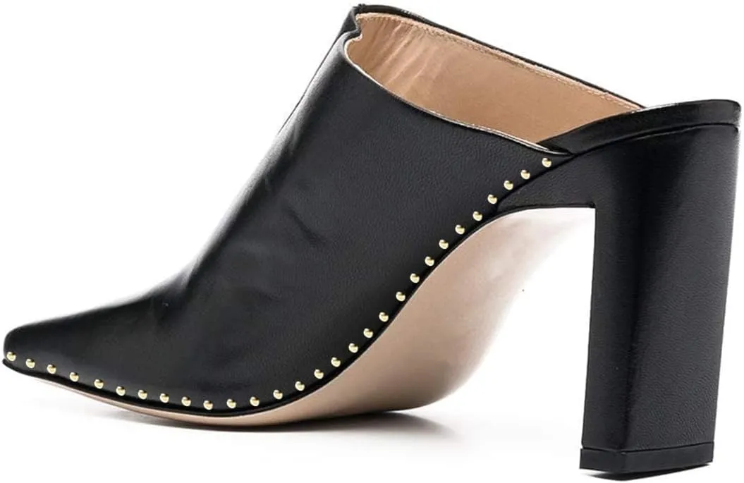 FSJ Women Closed Squared Toe Mules Slip On Chunky Mid High Heels Backless Sandals Summer Casual Nightclub Shoes Size 4-15 US