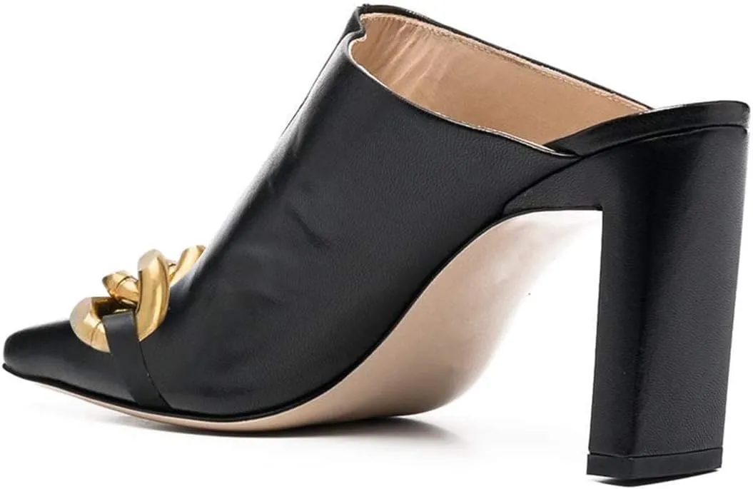 FSJ Women Closed Squared Toe Mules Slip On Chunky Mid High Heels Backless Sandals Summer Casual Nightclub Shoes Size 4-15 US