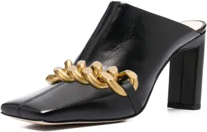 FSJ Women Closed Squared Toe Mules Slip On Chunky Mid High Heels Backless Sandals Summer Casual Nightclub Shoes Size 4-15 US