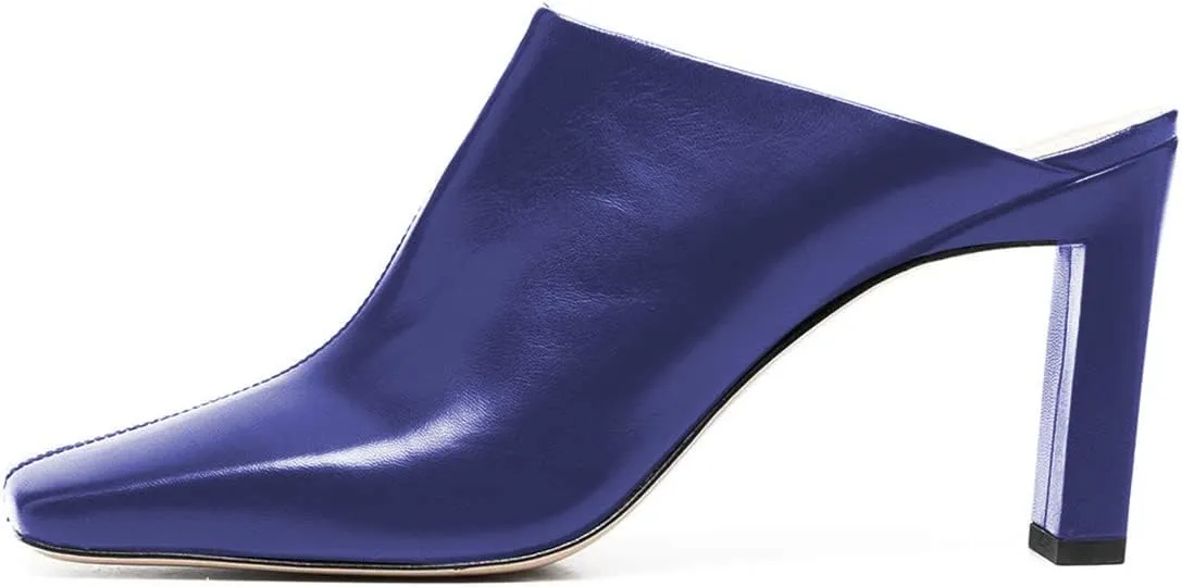 FSJ Women Closed Squared Toe Mules Slip On Chunky Mid High Heels Backless Sandals Summer Casual Nightclub Shoes Size 4-15 US