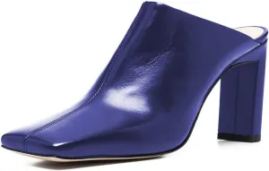 FSJ Women Closed Squared Toe Mules Slip On Chunky Mid High Heels Backless Sandals Summer Casual Nightclub Shoes Size 4-15 US