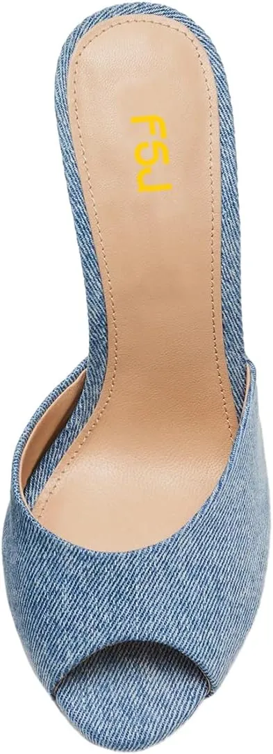 FSJ Women Comfort Low Kitten Heel Sandals Mules Peep Toe Slide Slip On Summer Slide Dress Pump Shoes 4-15 M US