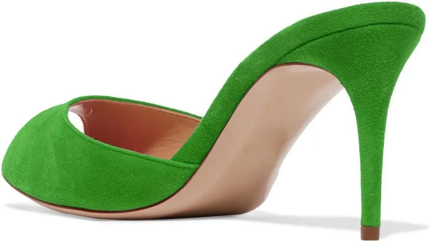FSJ Women Comfort Low Kitten Heel Sandals Mules Peep Toe Slide Slip On Summer Slide Dress Pump Shoes 4-15 M US
