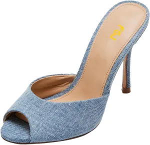 FSJ Women Comfort Low Kitten Heel Sandals Mules Peep Toe Slide Slip On Summer Slide Dress Pump Shoes 4-15 M US