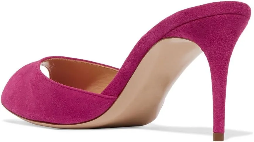 FSJ Women Comfort Low Kitten Heel Sandals Mules Peep Toe Slide Slip On Summer Slide Dress Pump Shoes 4-15 M US