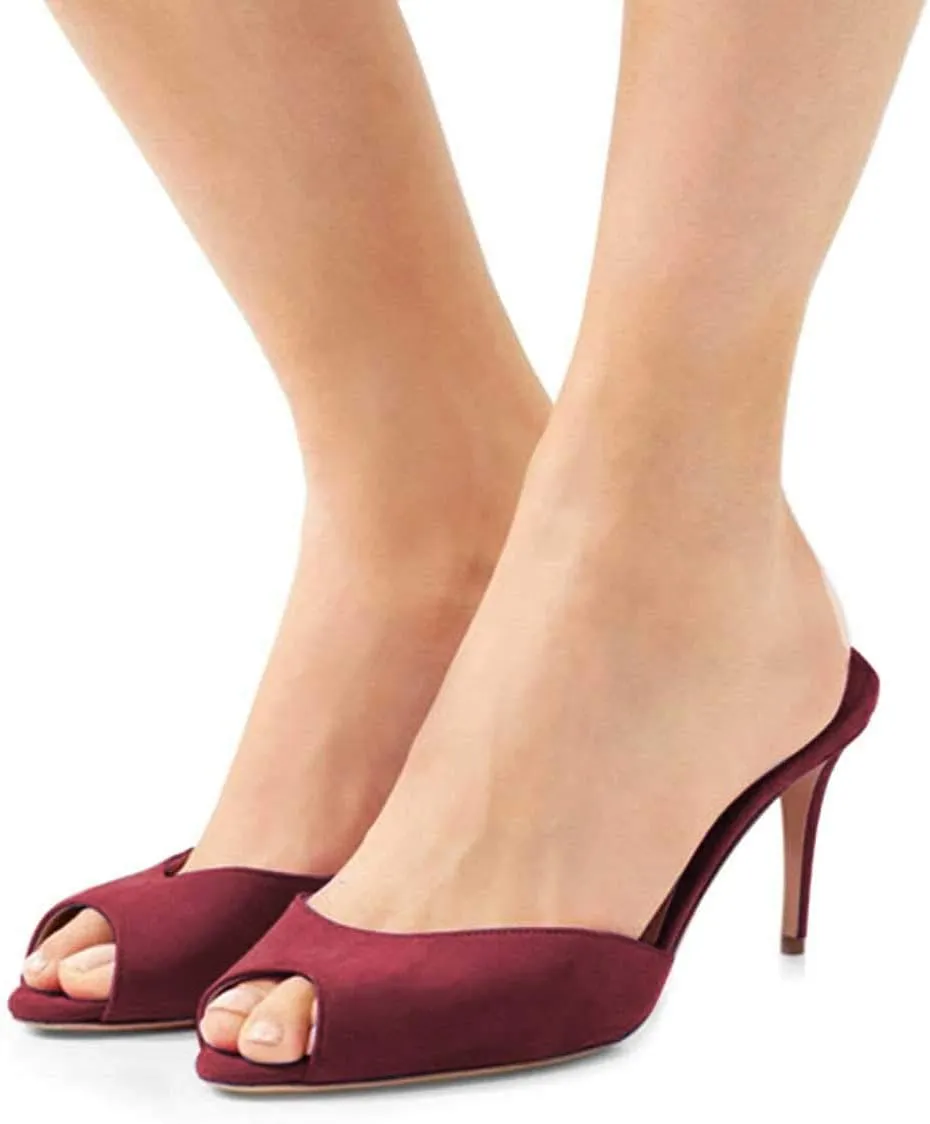 FSJ Women Comfort Low Kitten Heel Sandals Mules Peep Toe Slide Slip On Summer Slide Dress Pump Shoes 4-15 M US