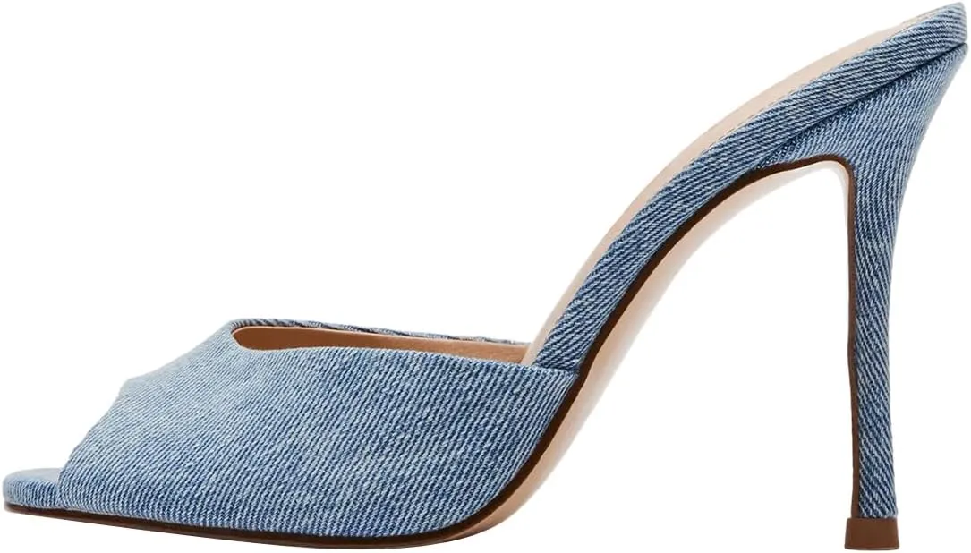 FSJ Women Comfort Low Kitten Heel Sandals Mules Peep Toe Slide Slip On Summer Slide Dress Pump Shoes 4-15 M US