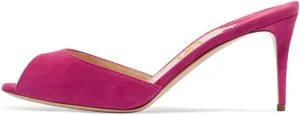 FSJ Women Comfort Low Kitten Heel Sandals Mules Peep Toe Slide Slip On Summer Slide Dress Pump Shoes 4-15 M US
