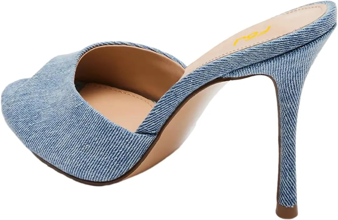 FSJ Women Comfort Low Kitten Heel Sandals Mules Peep Toe Slide Slip On Summer Slide Dress Pump Shoes 4-15 M US
