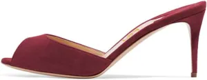 FSJ Women Comfort Low Kitten Heel Sandals Mules Peep Toe Slide Slip On Summer Slide Dress Pump Shoes 4-15 M US