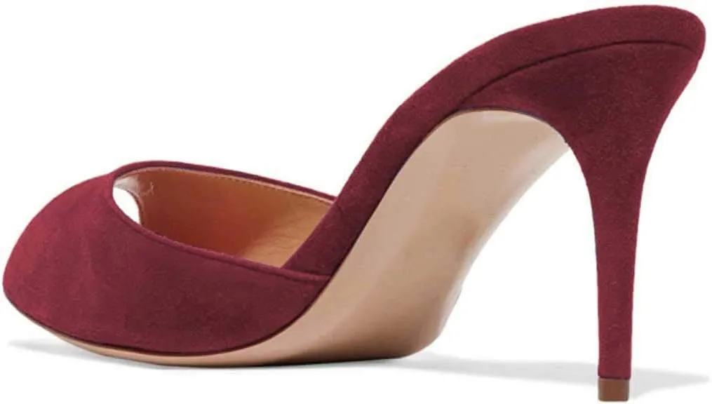 FSJ Women Comfort Low Kitten Heel Sandals Mules Peep Toe Slide Slip On Summer Slide Dress Pump Shoes 4-15 M US