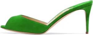 FSJ Women Comfort Low Kitten Heel Sandals Mules Peep Toe Slide Slip On Summer Slide Dress Pump Shoes 4-15 M US