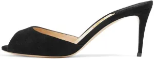 FSJ Women Comfort Low Kitten Heel Sandals Mules Peep Toe Slide Slip On Summer Slide Dress Pump Shoes 4-15 M US