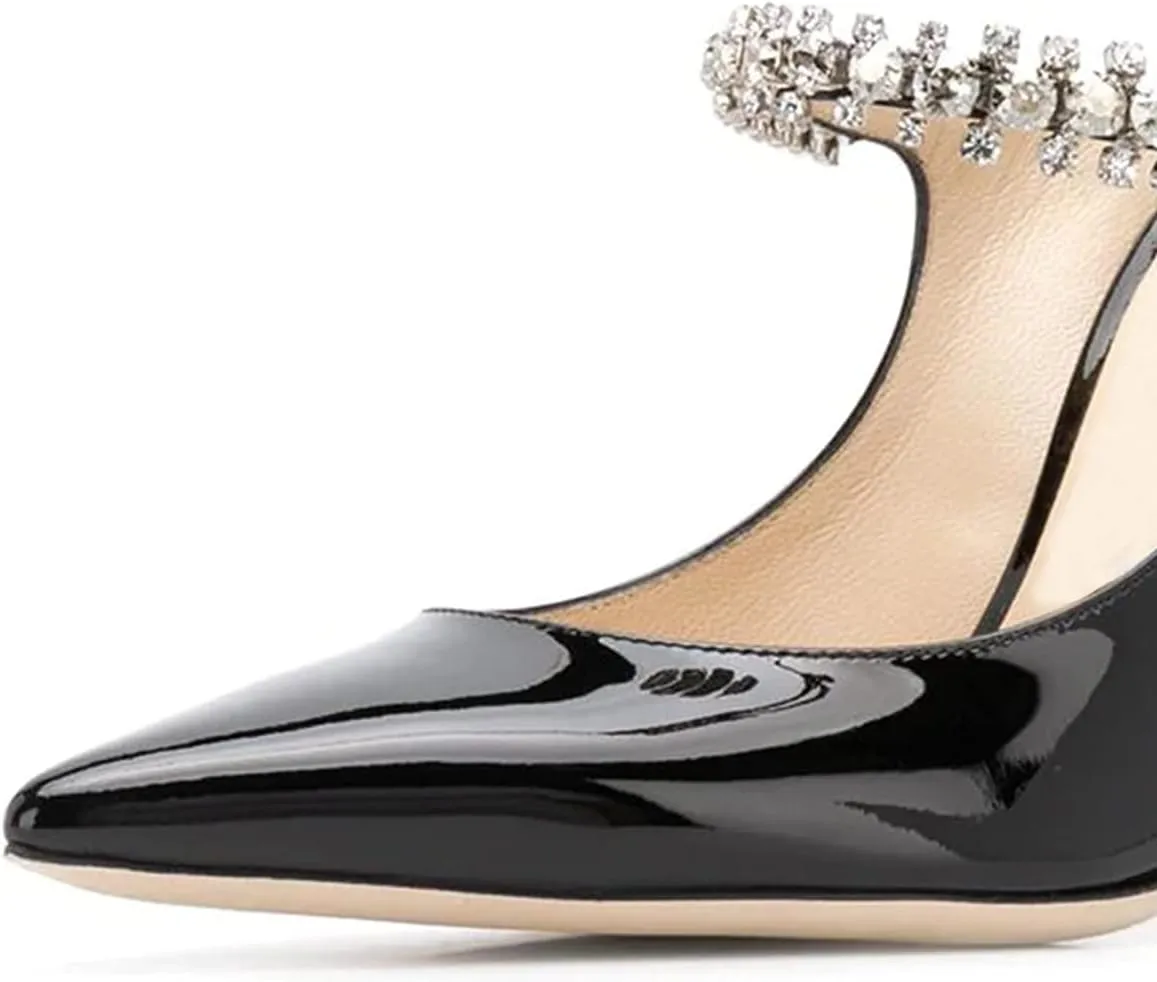 FSJ Women Crystal Chunky Heeled Mules Wedding Sandals Rhinestone Strappy Pumps Pointed Toe Fashion Slippers Slip On Bridal Shoes Size 4-15 US