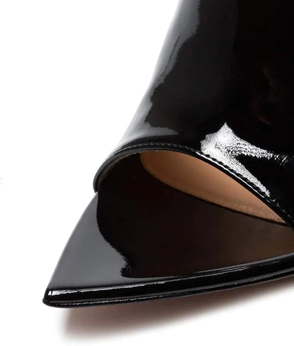 FSJ Women Fashion Mid High Heels Sandals Suede Slip on Open Toe Mules Sexy Summer Casual Slide Shoes Size 4-15 US