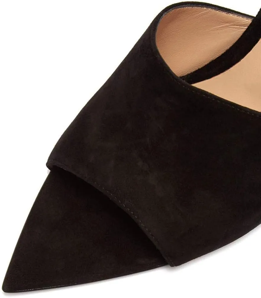 FSJ Women Fashion Mid High Heels Sandals Suede Slip on Open Toe Mules Sexy Summer Casual Slide Shoes Size 4-15 US