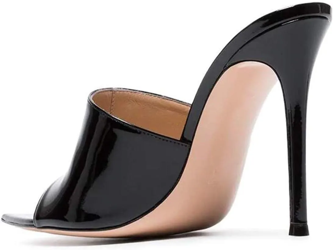 FSJ Women Fashion Mid High Heels Sandals Suede Slip on Open Toe Mules Sexy Summer Casual Slide Shoes Size 4-15 US