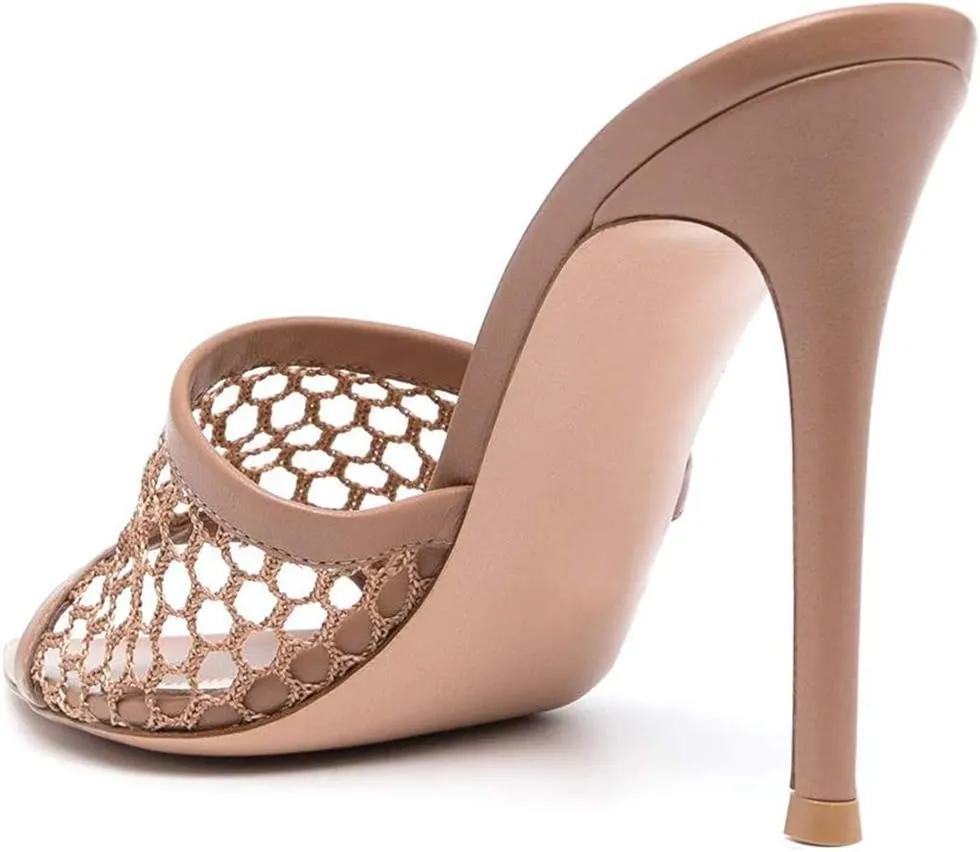 FSJ Women Fashion Mid High Heels Sandals Suede Slip on Open Toe Mules Sexy Summer Casual Slide Shoes Size 4-15 US