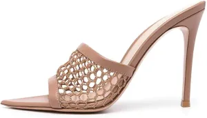 FSJ Women Fashion Mid High Heels Sandals Suede Slip on Open Toe Mules Sexy Summer Casual Slide Shoes Size 4-15 US