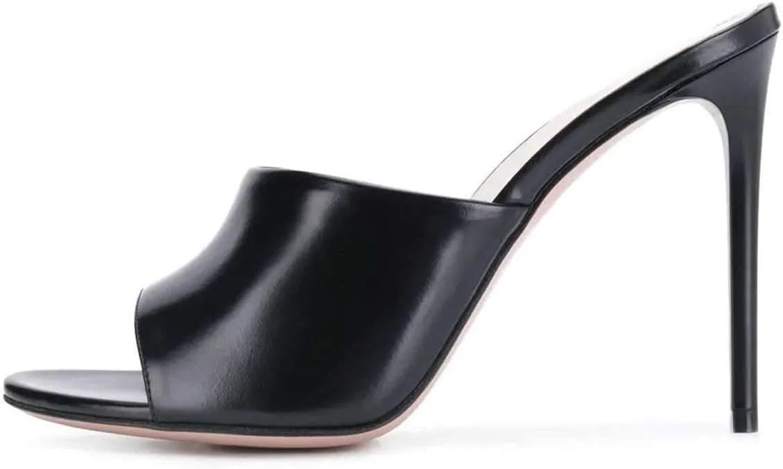 FSJ Women Fashion Mid High Heels Sandals Suede Slip on Open Toe Mules Sexy Summer Casual Slide Shoes Size 4-15 US