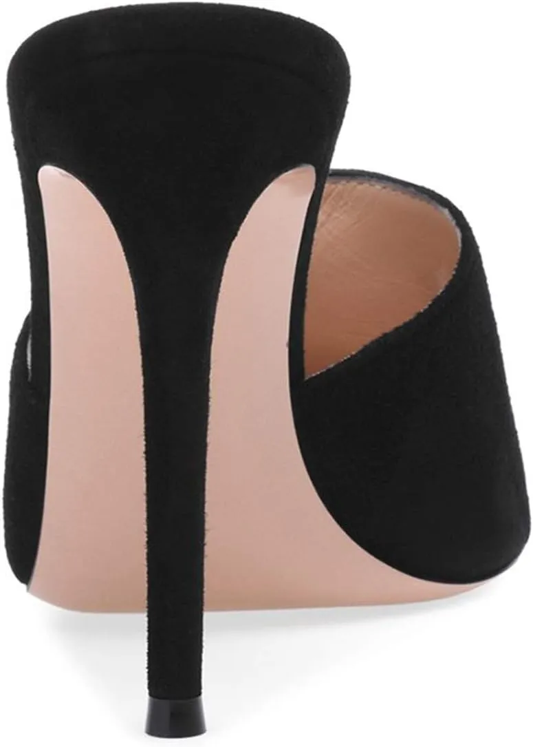 FSJ Women Fashion Mid High Heels Sandals Suede Slip on Open Toe Mules Sexy Summer Casual Slide Shoes Size 4-15 US