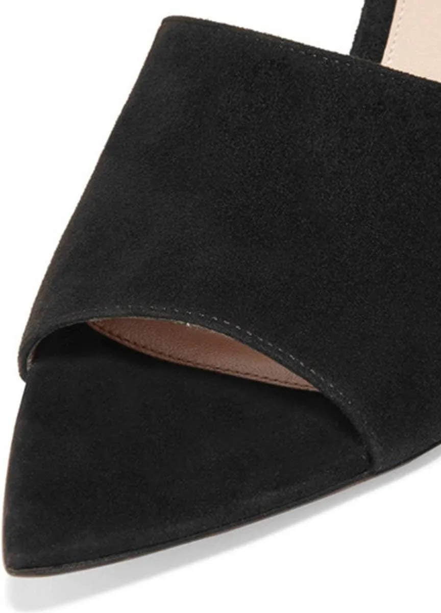 FSJ Women Fashion Mid High Heels Sandals Suede Slip on Open Toe Mules Sexy Summer Casual Slide Shoes Size 4-15 US