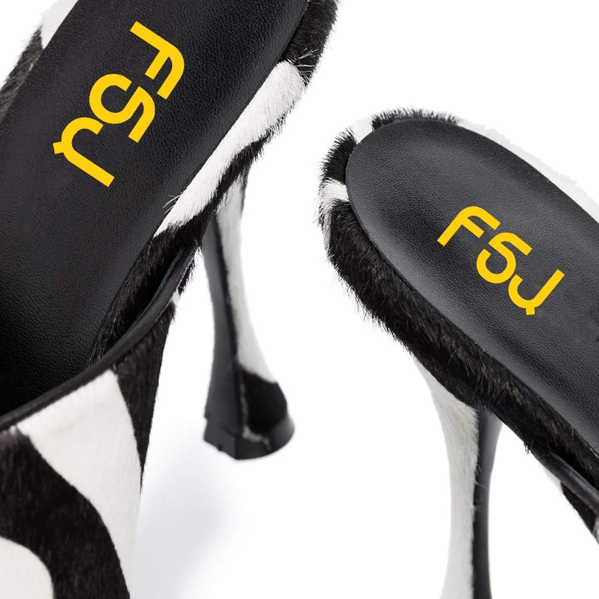 FSJ Women Fashion Spool Heel Mules Squared Open Toe Comfortable Slip On Mid High Heels Sandals Casual Evening Party Shoes Size 4-15 US