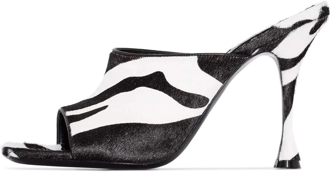 FSJ Women Fashion Spool Heel Mules Squared Open Toe Comfortable Slip On Mid High Heels Sandals Casual Evening Party Shoes Size 4-15 US