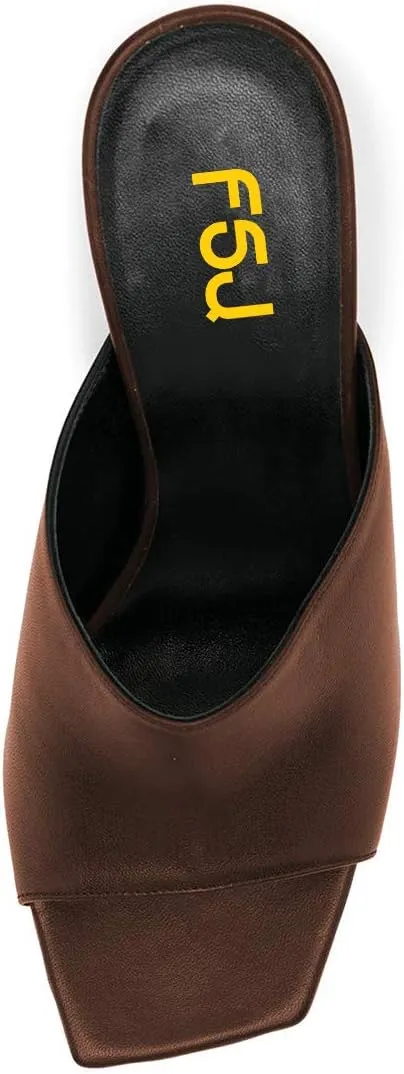 FSJ Women Fashion Spool Heel Mules Squared Open Toe Comfortable Slip On Mid High Heels Sandals Casual Evening Party Shoes Size 4-15 US