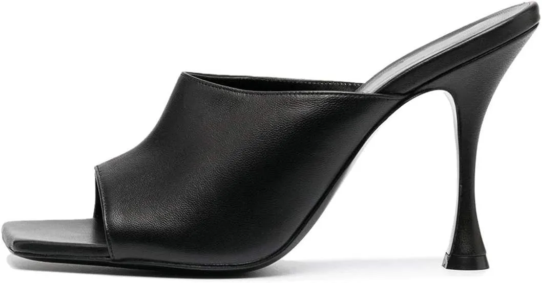 FSJ Women Fashion Spool Heel Mules Squared Open Toe Comfortable Slip On Mid High Heels Sandals Casual Evening Party Shoes Size 4-15 US
