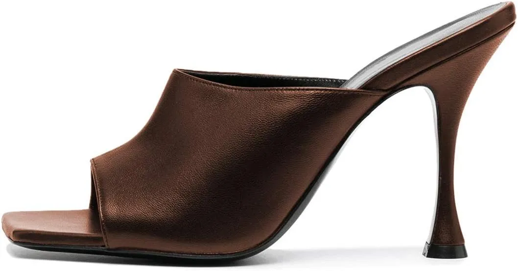 FSJ Women Fashion Spool Heel Mules Squared Open Toe Comfortable Slip On Mid High Heels Sandals Casual Evening Party Shoes Size 4-15 US
