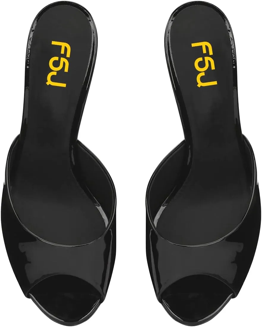 FSJ Women Graceful Peep Toe Mules Mid Heel Slip On Comfy Summer Casual Ladies Slipper Shoes Size 4-15 US