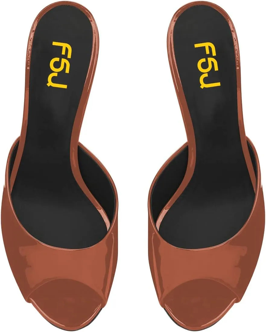 FSJ Women Graceful Peep Toe Mules Mid Heel Slip On Comfy Summer Casual Ladies Slipper Shoes Size 4-15 US