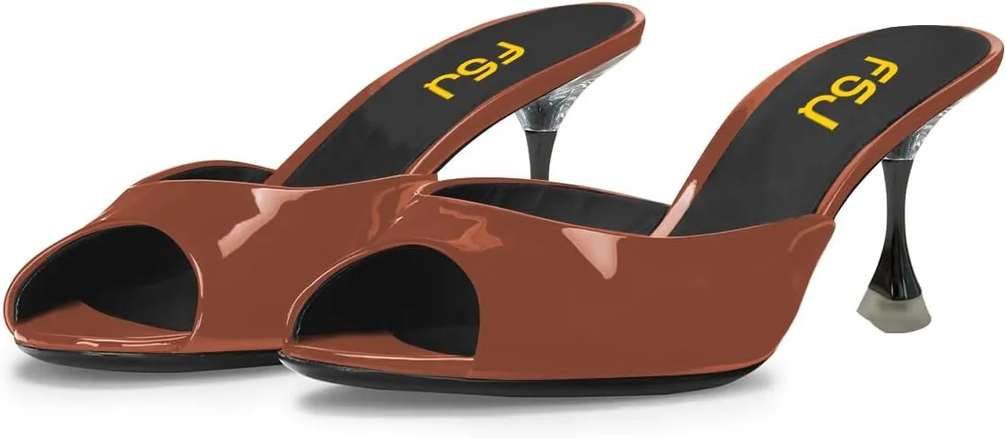 FSJ Women Graceful Peep Toe Mules Mid Heel Slip On Comfy Summer Casual Ladies Slipper Shoes Size 4-15 US