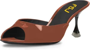 FSJ Women Graceful Peep Toe Mules Mid Heel Slip On Comfy Summer Casual Ladies Slipper Shoes Size 4-15 US