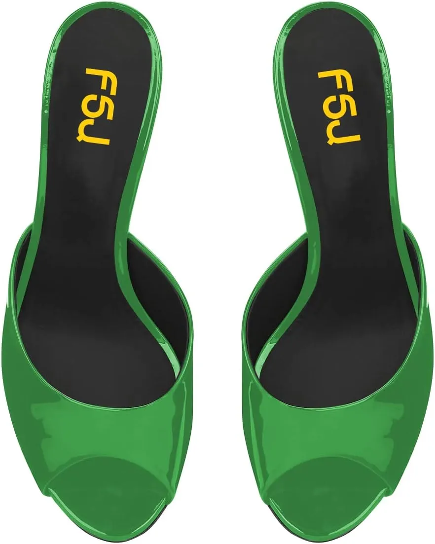 FSJ Women Graceful Peep Toe Mules Mid Heel Slip On Comfy Summer Casual Ladies Slipper Shoes Size 4-15 US