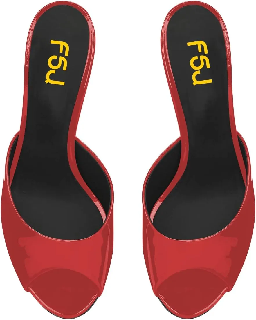 FSJ Women Graceful Peep Toe Mules Mid Heel Slip On Comfy Summer Casual Ladies Slipper Shoes Size 4-15 US