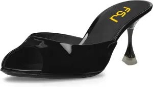 FSJ Women Graceful Peep Toe Mules Mid Heel Slip On Comfy Summer Casual Ladies Slipper Shoes Size 4-15 US